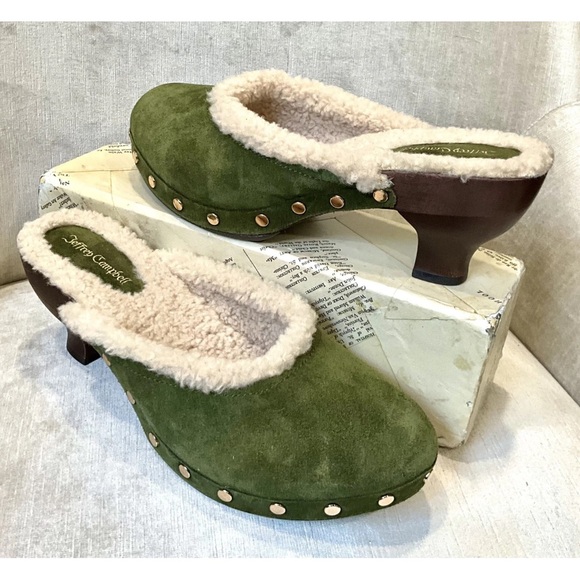 Free People Jeffrey Campbell Blakeney Mini Clog Faux Fur Olive Suede - Picture 6 of 7